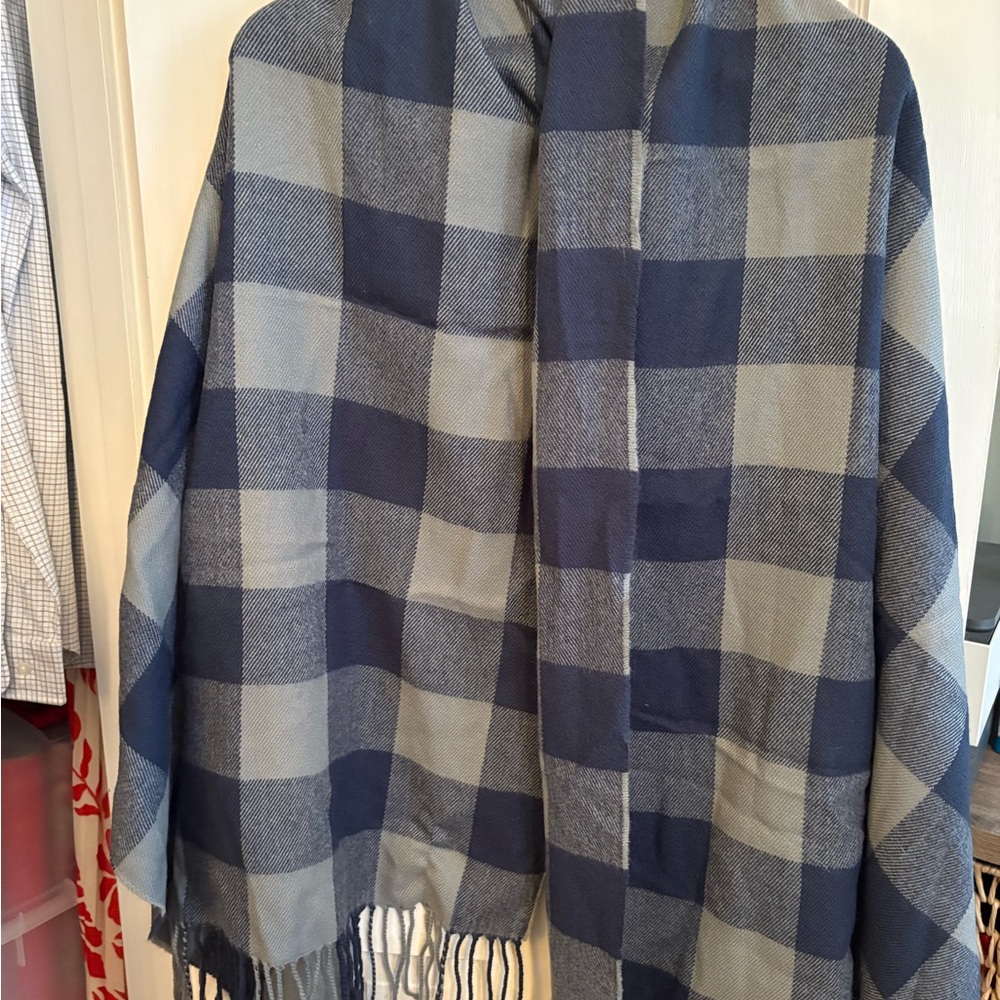 J. Crew Blue and Gray Checkered Scarf/wrap